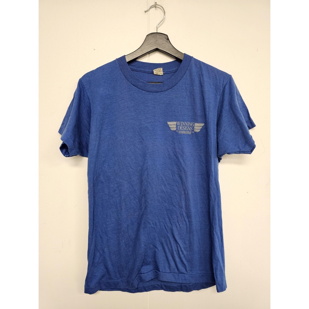 Vintage Screen Stars AMD Shirt Mens Large Blue Winning Designs 50/50 USA 80s